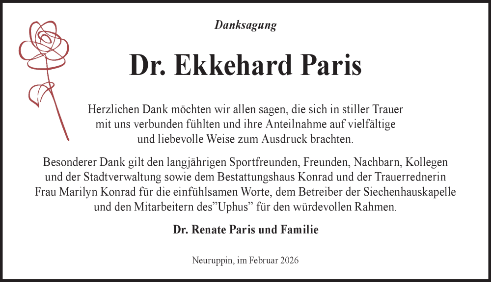  Traueranzeige für Ekkehard Paris vom 21.02.2026 aus Märkischen Allgemeine Zeitung