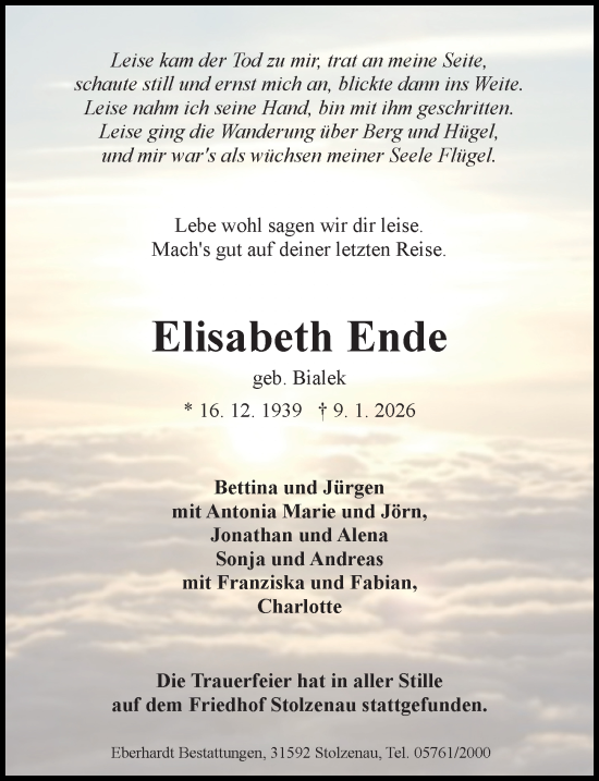 Traueranzeige von Elisabeth Ende von Die Harke