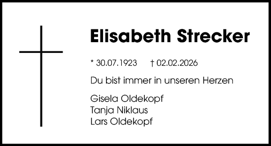 Traueranzeige von Elisabeth Strecker von Hannoversche Allgemeine Zeitung/Neue Presse