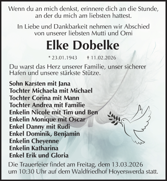 Traueranzeige von Elke Dobelke von Sächsische Zeitung