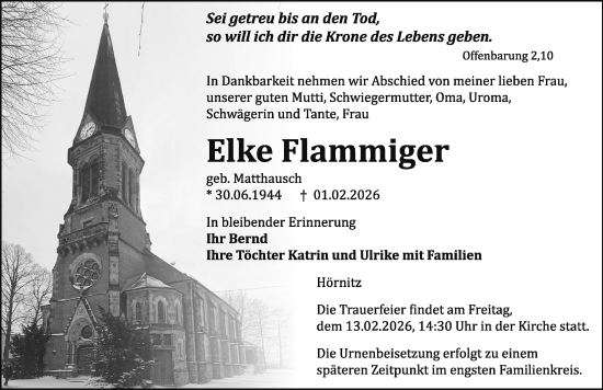 Traueranzeige von Elke Flammiger von Sächsische Zeitung