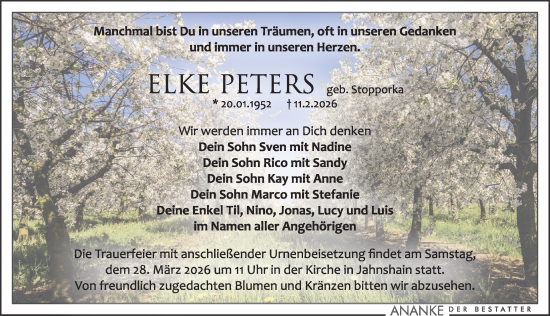 Traueranzeige von Elke Peters von Leipziger Volkszeitung