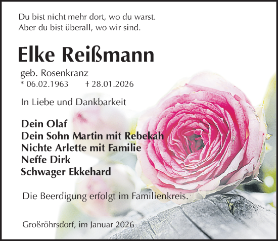 Traueranzeige von Elke Reißmann von Sächsische Zeitung
