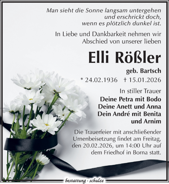 Traueranzeige von Elli Rößler von Leipziger Volkszeitung