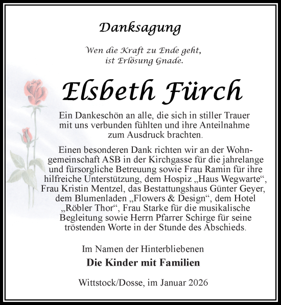 Traueranzeige von Elsbeth Fürch von Wochenspiegel