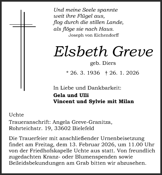 Traueranzeige von Elsbeth Greve von Die Harke