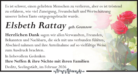 Traueranzeige von Elsbeth Rattay von Leipziger Volkszeitung