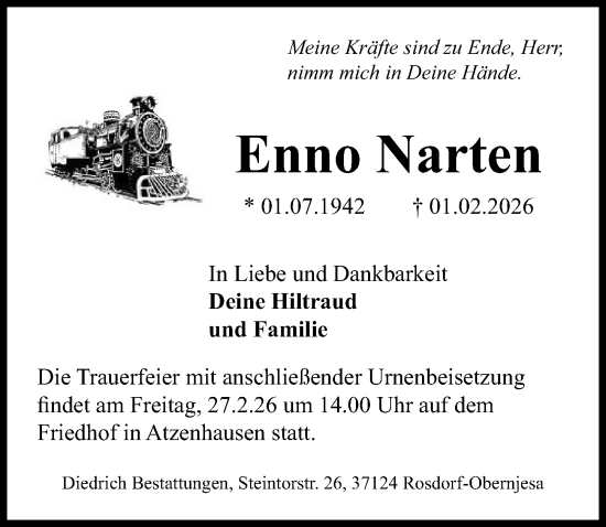 Traueranzeige von Enno Narten von Göttinger Tageblatt