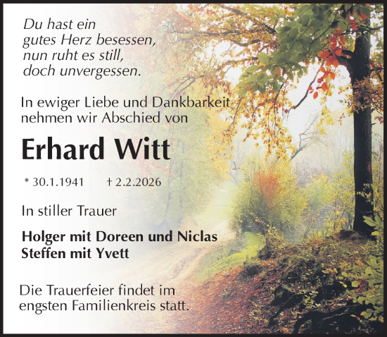 Traueranzeige von Erhard Witt von Sächsische Zeitung