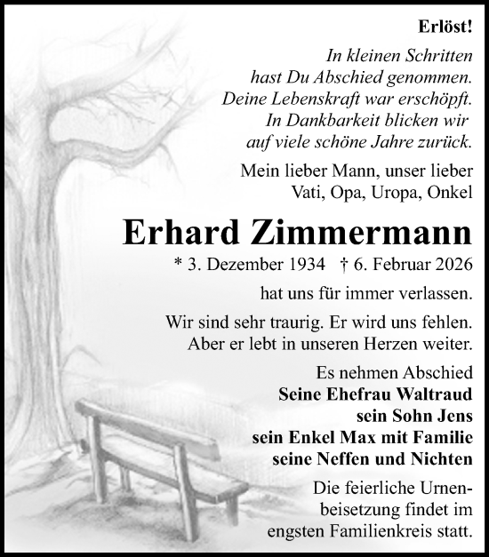 Traueranzeige von Erhard Zimmermann von Sächsische Zeitung