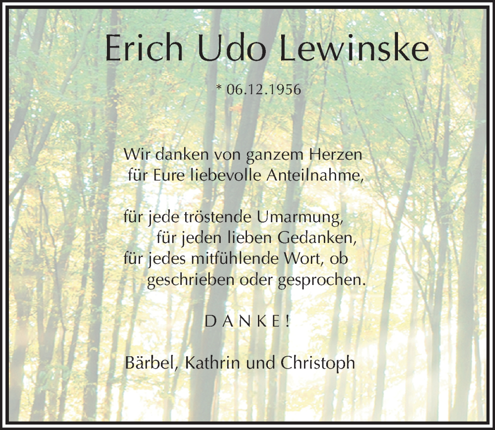  Traueranzeige für Erich Udo Lewinske vom 14.02.2026 aus Aller Zeitung