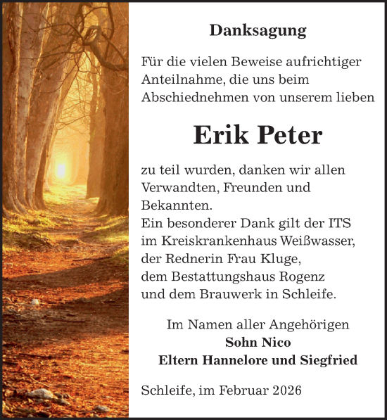 Traueranzeige von Erik Peter von Sächsische Zeitung