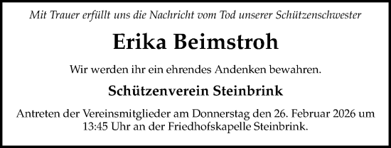 Traueranzeige von Erika Beimstroh von Die Harke