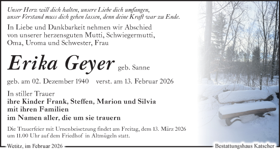 Traueranzeige von Erika Geyer von Leipziger Volkszeitung