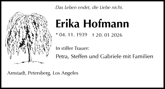 Traueranzeige von Erika Hofmann von Sächsische Zeitung