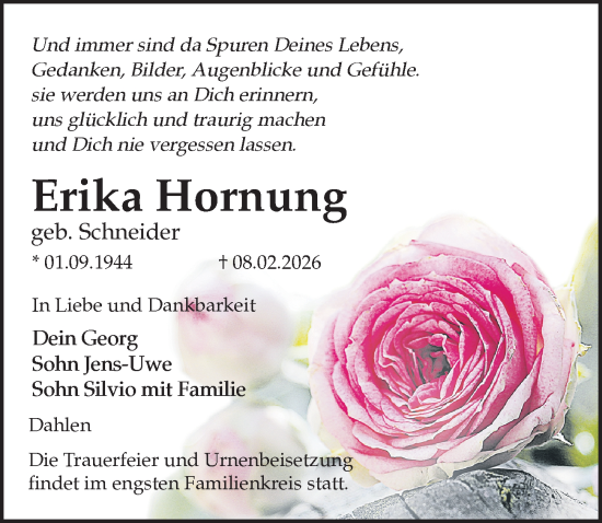 Traueranzeige von Erika Hornung von Leipziger Volkszeitung
