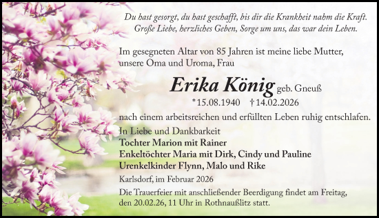 Traueranzeige von Erika König von Sächsische Zeitung