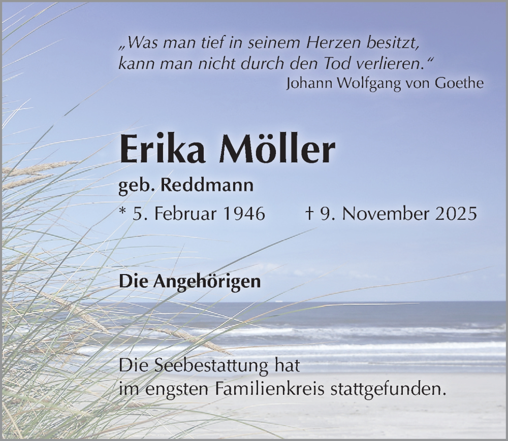  Traueranzeige für Erika Möller vom 22.02.2026 aus Lübecker Nachrichten