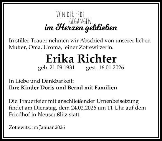 Traueranzeige von Erika Richter von Sächsische Zeitung