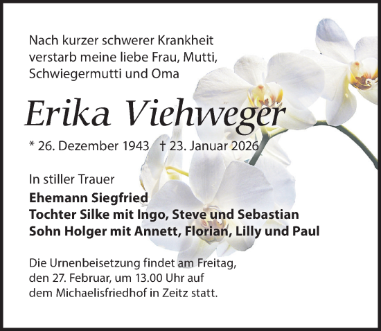 Traueranzeige von Erika Viehweger von Leipziger Volkszeitung