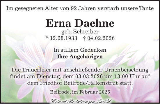 Traueranzeige von Erna Daehne von Torgauer Zeitung