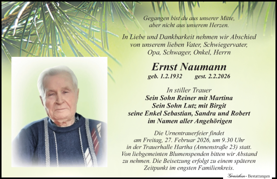 Traueranzeige von Ernst Naumann von Sächsische Zeitung