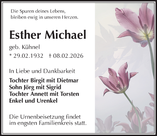 Traueranzeige von Esther Michael von Sächsische Zeitung