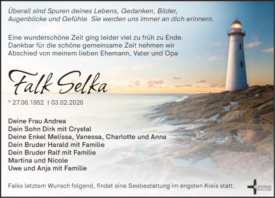 Traueranzeige von Falk Selka von Leipziger Volkszeitung