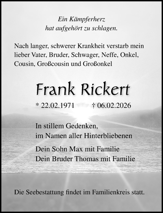 Traueranzeige von Frank Rickert von Ostsee-Zeitung GmbH