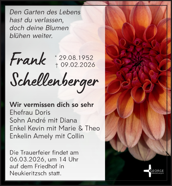 Traueranzeige von Frank Schellenberger von Leipziger Volkszeitung