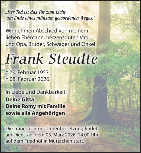 Traueranzeige von Frank Steudte von Leipziger Volkszeitung