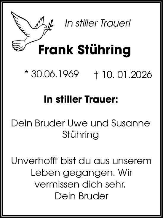 Traueranzeige von Frank Stühring von Die Harke