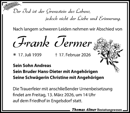 Traueranzeige von Frank Termer von Leipziger Volkszeitung