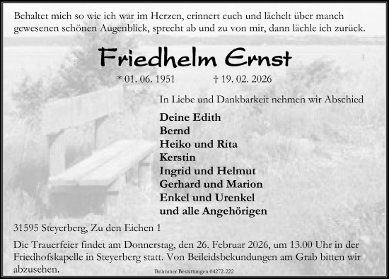 Traueranzeige von Friedhelm Ernst von Die Harke