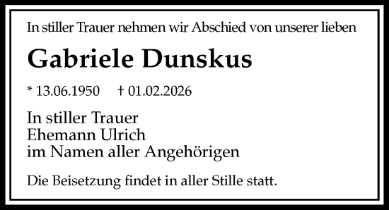 Traueranzeige von Gabriele Dunskus von Sächsische Zeitung