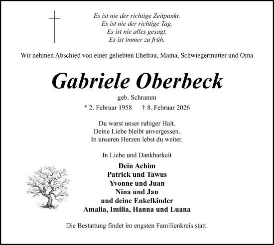 Traueranzeige von Gabriele Oberbeck von Kieler Nachrichten