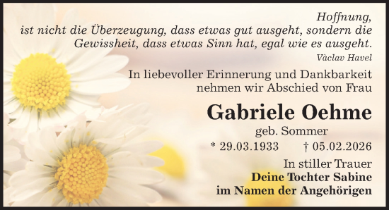 Traueranzeige von Gabriele Oehme von Sächsische Zeitung