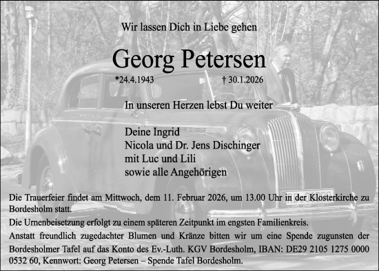 Traueranzeige von Georg Petersen von Kieler Nachrichten