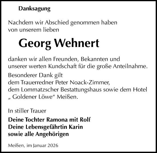 Traueranzeige von Georg Wehnert von Sächsische Zeitung