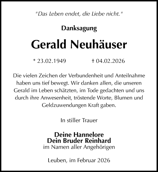 Traueranzeige von Gerald Neuhäuser von Sächsische Zeitung