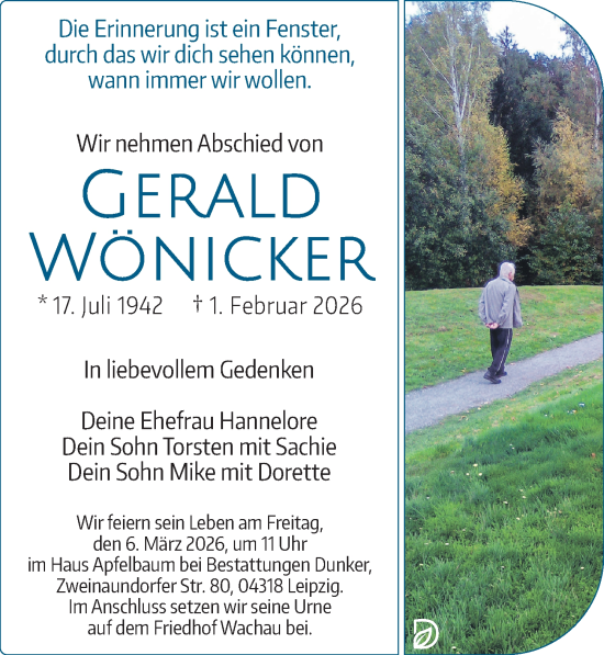 Traueranzeige von Gerald Wönicker von Leipziger Volkszeitung