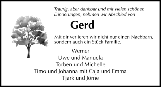 Traueranzeige von Gerd  von Die Harke