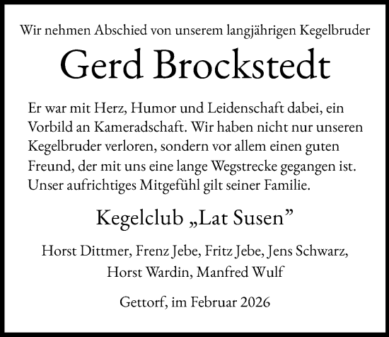 Traueranzeige von Gerd Brockstedt von Kieler Nachrichten
