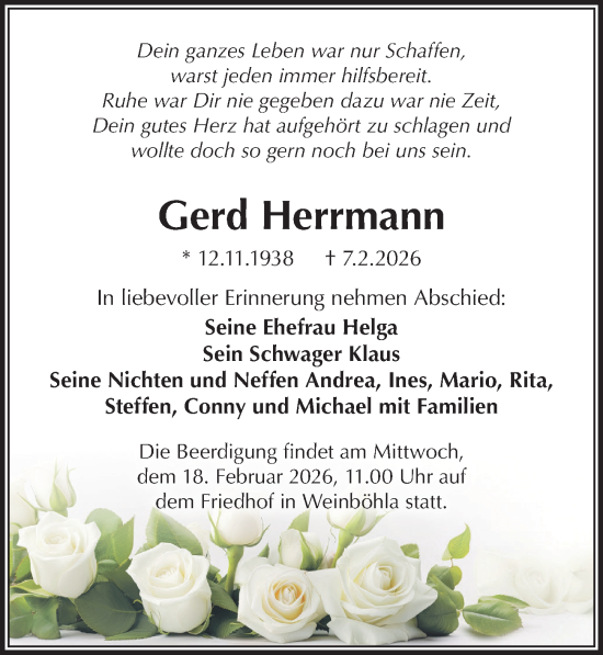 Traueranzeige von Gerd Herrmann von Sächsische Zeitung