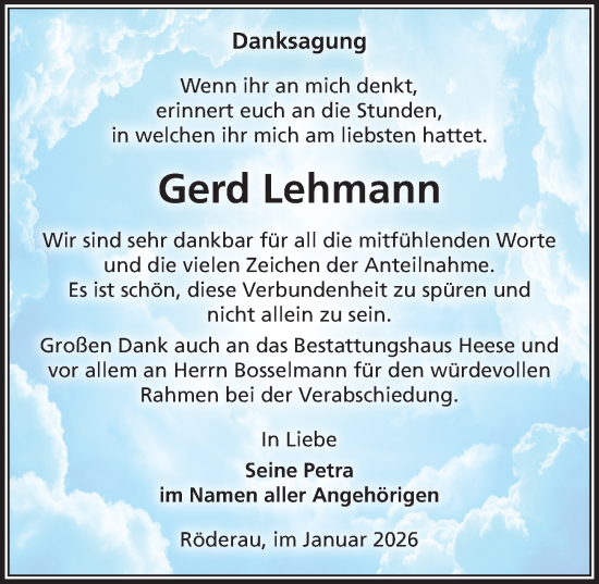 Traueranzeige von Gerd Lehmann von Sächsische Zeitung