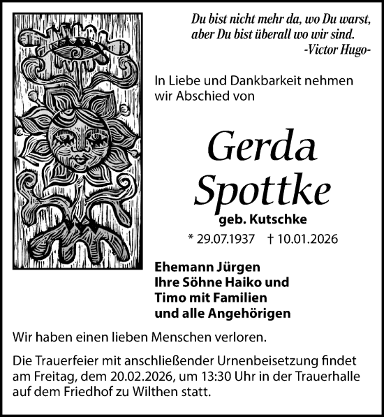 Traueranzeige von Gerda Spottke von Sächsische Zeitung