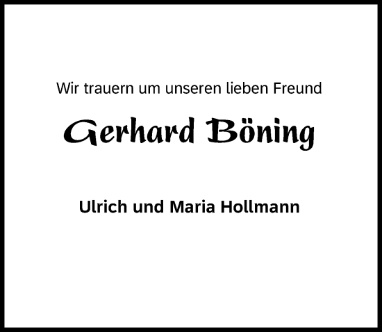 Traueranzeige von Gerhard Böning von Eichsfelder Tageblatt