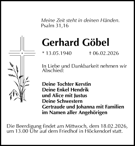 Traueranzeige von Gerhard Göbel von Sächsische Zeitung