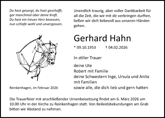 Traueranzeige von Gerhard Hahn von Ostsee-Zeitung GmbH