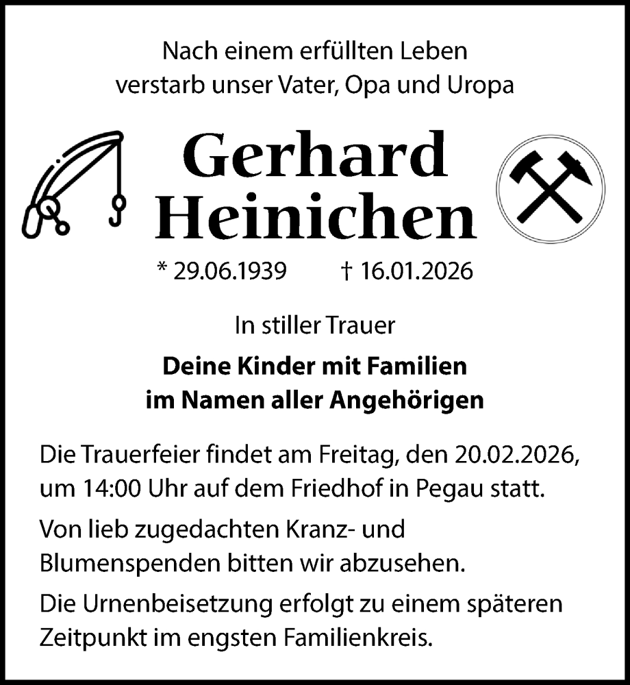  Traueranzeige für Gerhard Heinichen vom 07.02.2026 aus Leipziger Volkszeitung